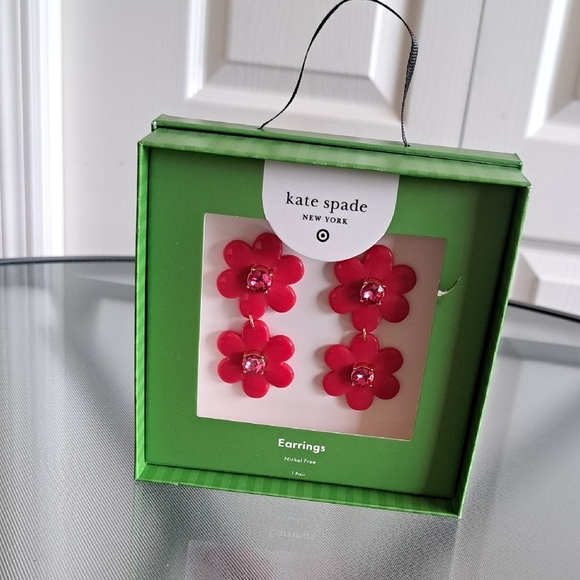 Kate Spade Red Floral Stud Earrings Vibrant Design - Picture 3 of 5